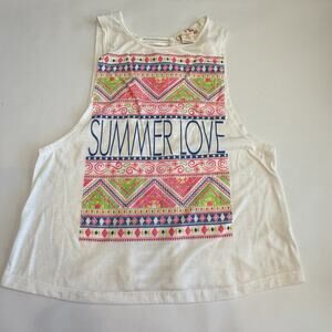 OP Women’s Summer Love White Open Back Tank Top Size Small (A0135)